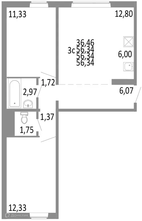 Продаётся 3-к квартира, 56.34 м - Фото 0