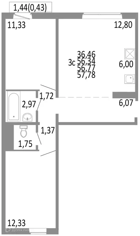 Продаётся 3-к квартира, 56.77 м - Фото 0