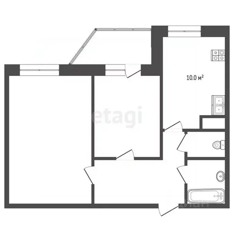 2-к кв. Тюменская область, Тюмень ул. Николая Ростовцева, 20 (44.4 м) - Фото 1