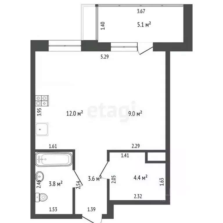 1-к кв. Тюменская область, Тюмень Профсоюзная ул., 55 (32.8 м) - Фото 1