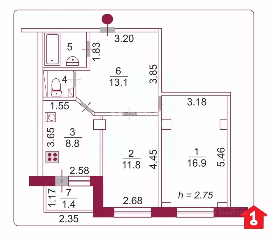 2-к кв. Омская область, Омск ул. Лукашевича, 12А (56.0 м) - Фото 1