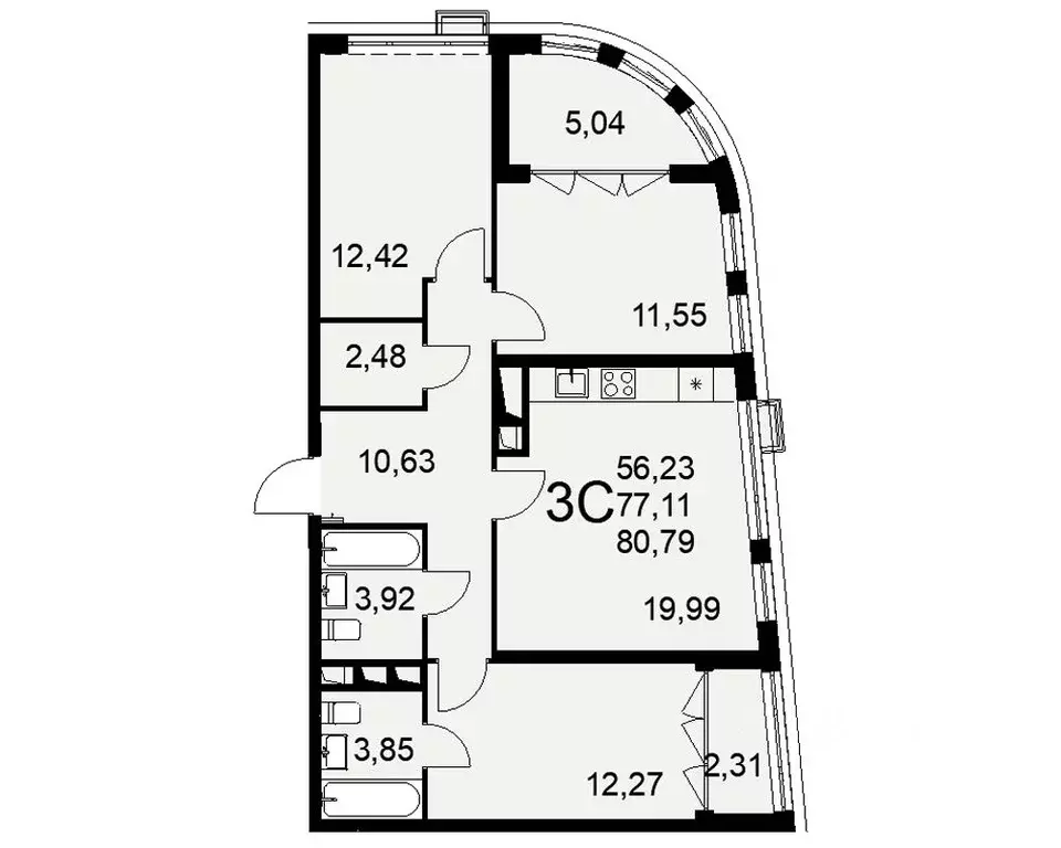 3-к кв. Тульская область, Тула ул. Федора Смирнова, 2 (80.79 м) - Фото 0