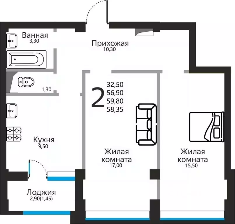 2-к кв. Ставропольский край, Ессентуки ул. Фридриха Энгельса, 53 ... - Фото 1