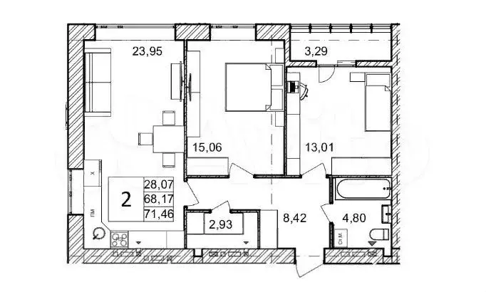 2-к. квартира, 71,5м, 6/9эт. - Фото 0