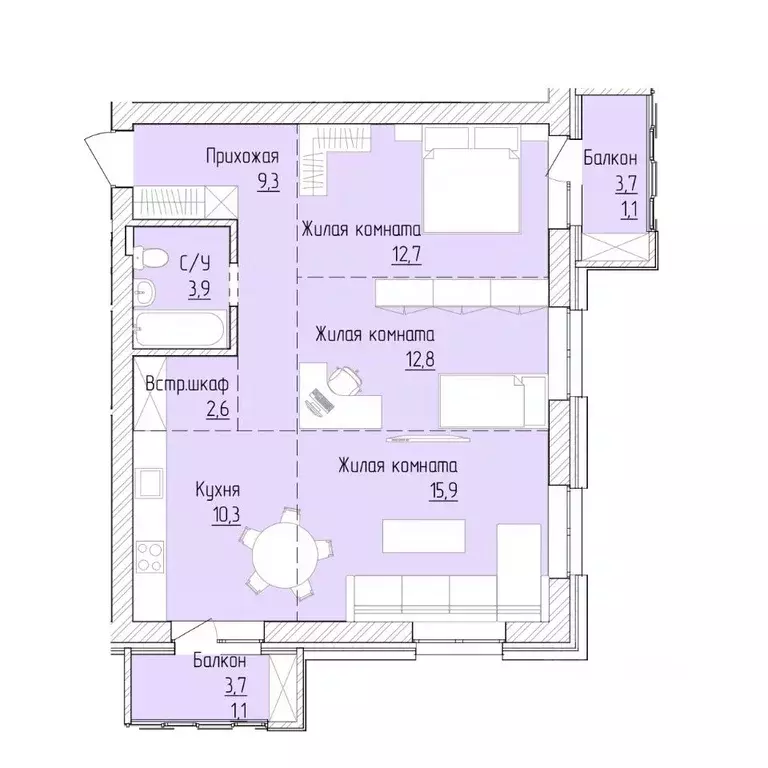 3-к кв. Алтайский край, Барнаул ВРЗ мкр, бул. 9 Января (69.7 м) - Фото 1