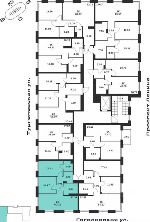 2-к кв. Тульская область, Тула Гоголевская ул., 43 (60.31 м) - Фото 1