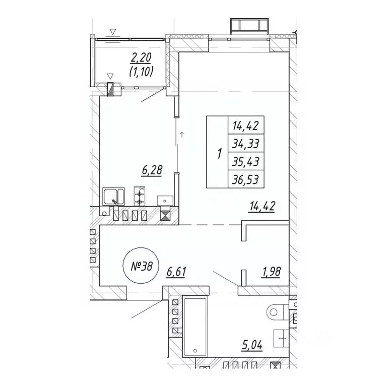 1-к кв. Калининградская область, Зеленоградск  (36.53 м) - Фото 1