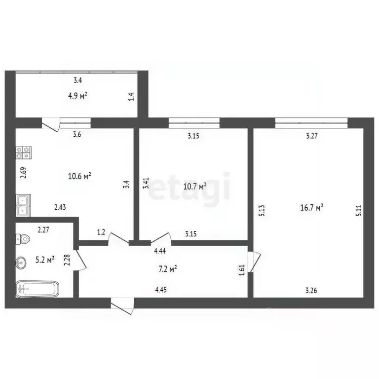 2-к кв. Башкортостан, Стерлитамак ул. 7 Ноября, 5А (50.4 м) - Фото 1
