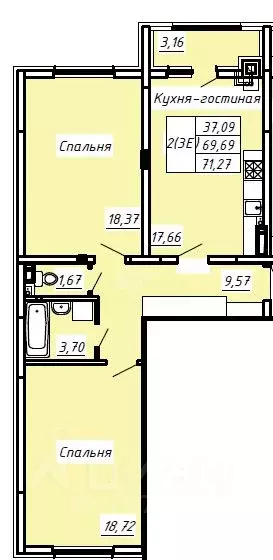 2-к кв. Курская область, Курск Соловьиная ул., 53 (71.27 м) - Фото 2