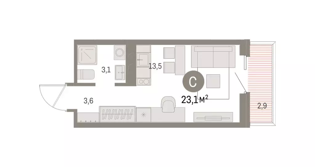 Квартира-студия: Курган, жилой район Центральный, ЖК Дом Кино (23.06 ... - Фото 2