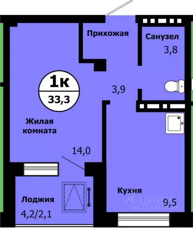 1-к кв. Красноярский край, Красноярск ул. Лесников, 51 (33.3 м) - Фото 0