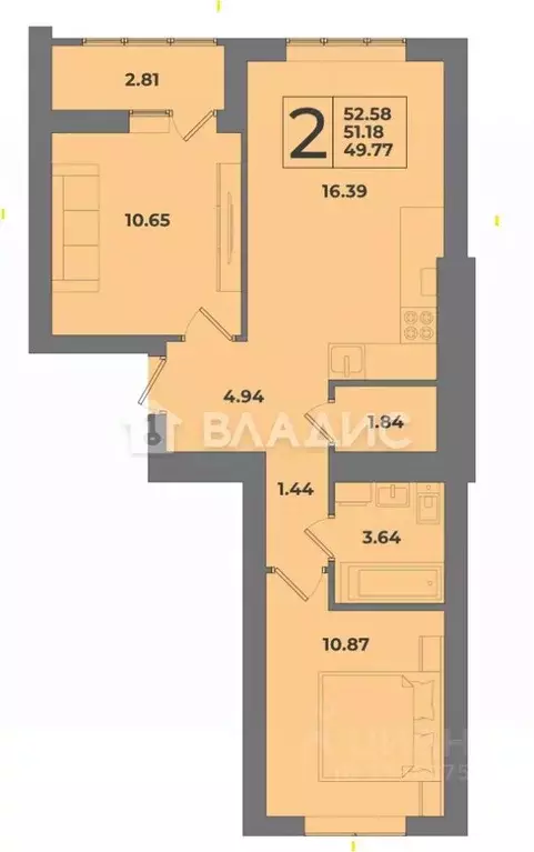 2-к кв. Калининградская область, Калининград Минусинская ул., 5 (52.58 ... - Фото 1