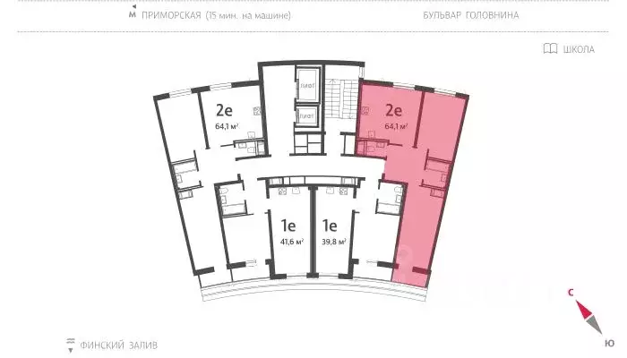 2-к кв. Санкт-Петербург наб. Миклухо-Маклая, 3к1 (64.4 м) - Фото 1