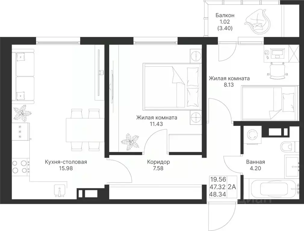 2-к кв. Татарстан, Лаишевский район, Столбищенское с/пос, с. Усады  ... - Фото 1