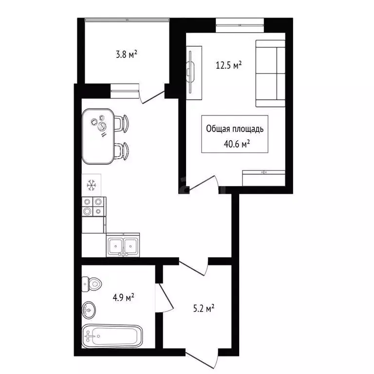 Квартира-студия: Новосибирск, улица Петухова, 170 (40.6 м) - Фото 1