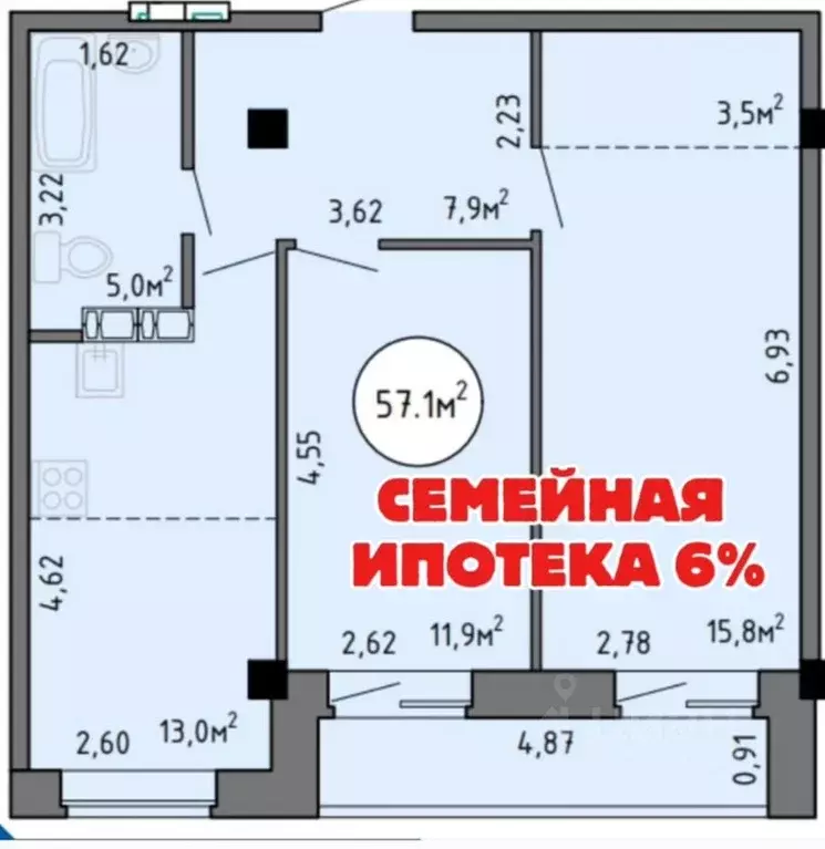 2-к кв. Хакасия, Абакан Трудовая ул., 82 (60.0 м) - Фото 1