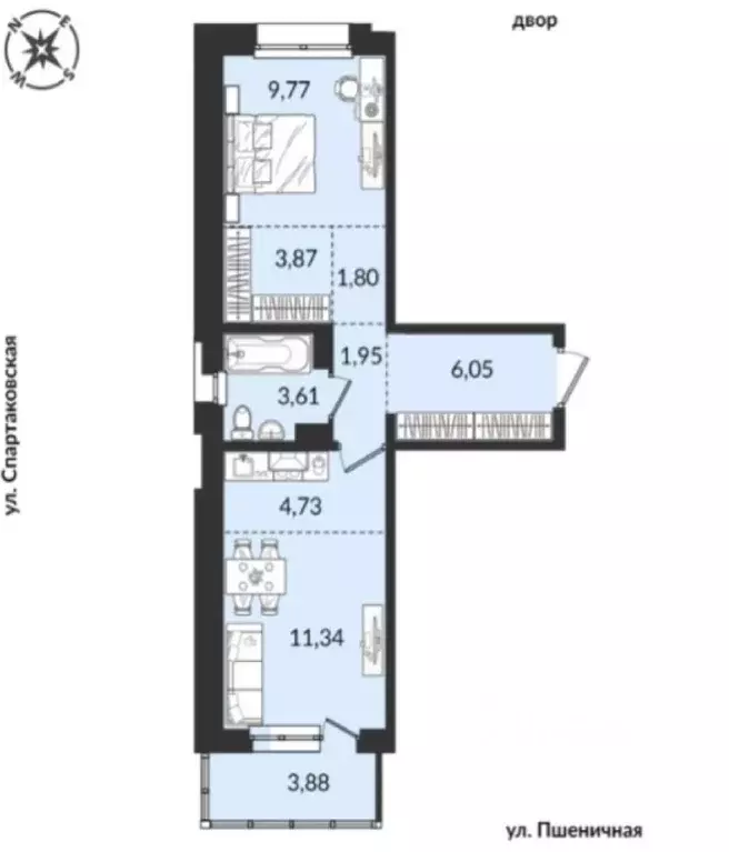 2-к кв. Иркутская область, Иркутск Пшеничная ул., 15/1 (47.0 м) - Фото 1