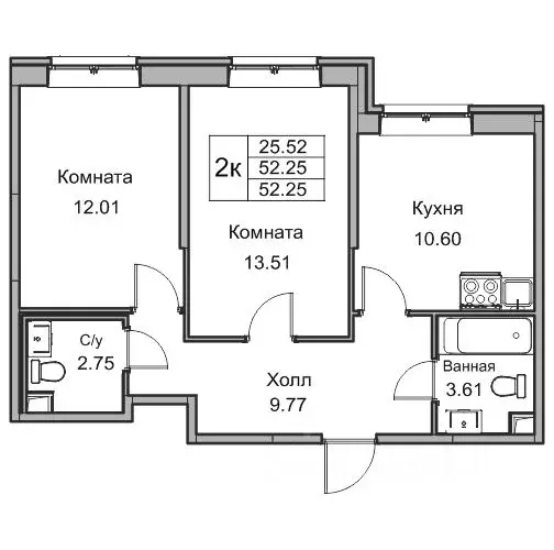 2-к кв. Санкт-Петербург ул. Ивинская, 15 (52.0 м) - Фото 1