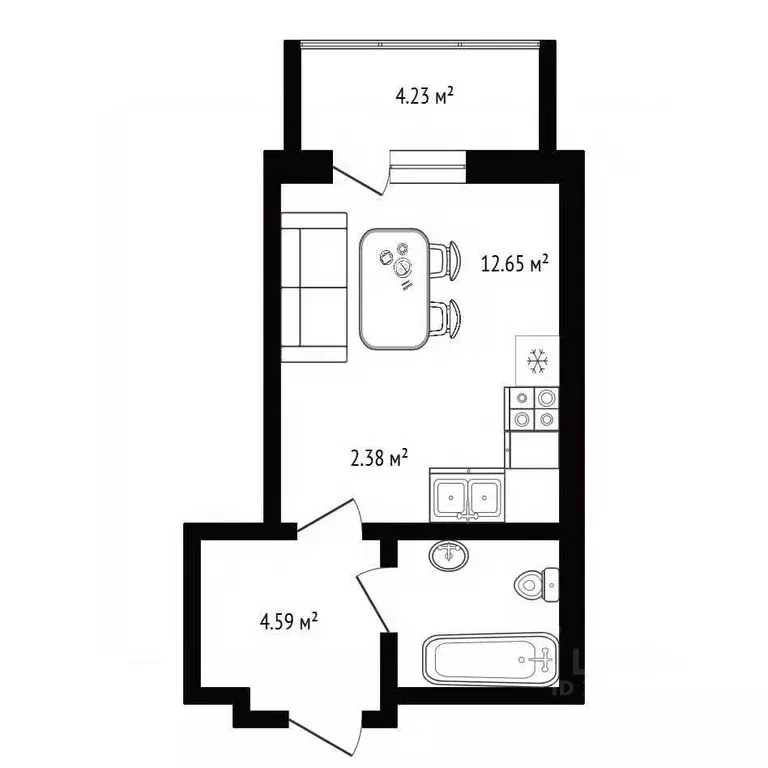 Студия Новосибирская область, Новосибирск ул. Аэропорт, 55/1 (24.8 м) - Фото 2
