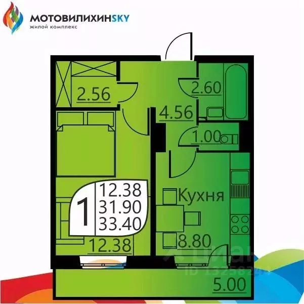 1-к кв. Пермский край, Пермь ул. Гашкова, 51 (31.4 м) - Фото 0
