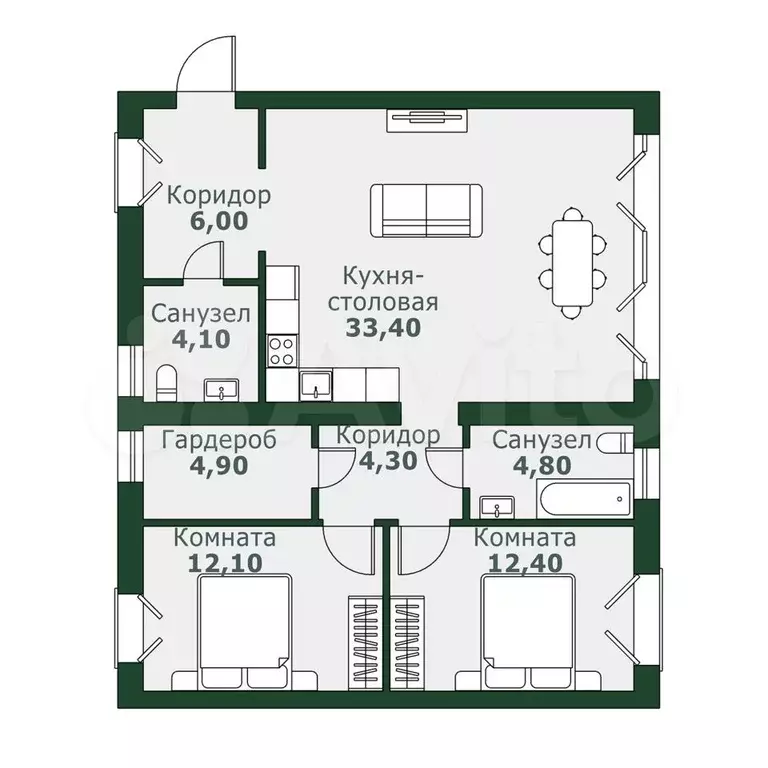 2-к. квартира, 84 м, 3/3 эт. - Фото 0