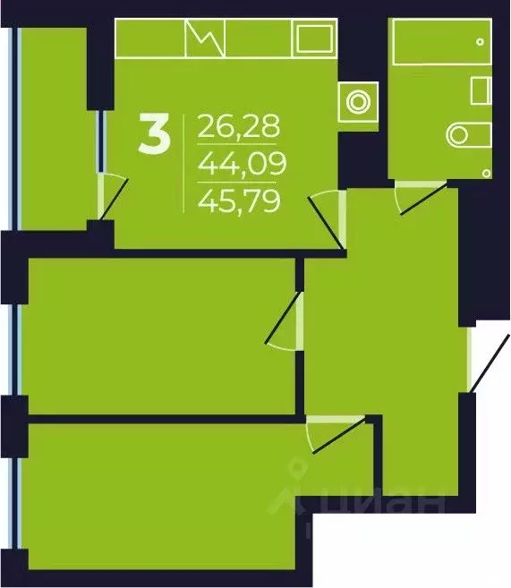 3-к кв. Башкортостан, Уфа просп. Дружбы Народов, 47 (45.79 м) - Фото 0
