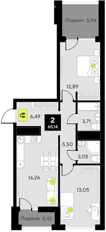 2-комнатная квартира: Тюмень, улица Андрея Приказнова, 1 (65.14 м) - Фото 0