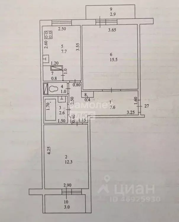 2-к кв. Башкортостан, Октябрьский 34-й мкр, 23 (47.9 м) - Фото 2