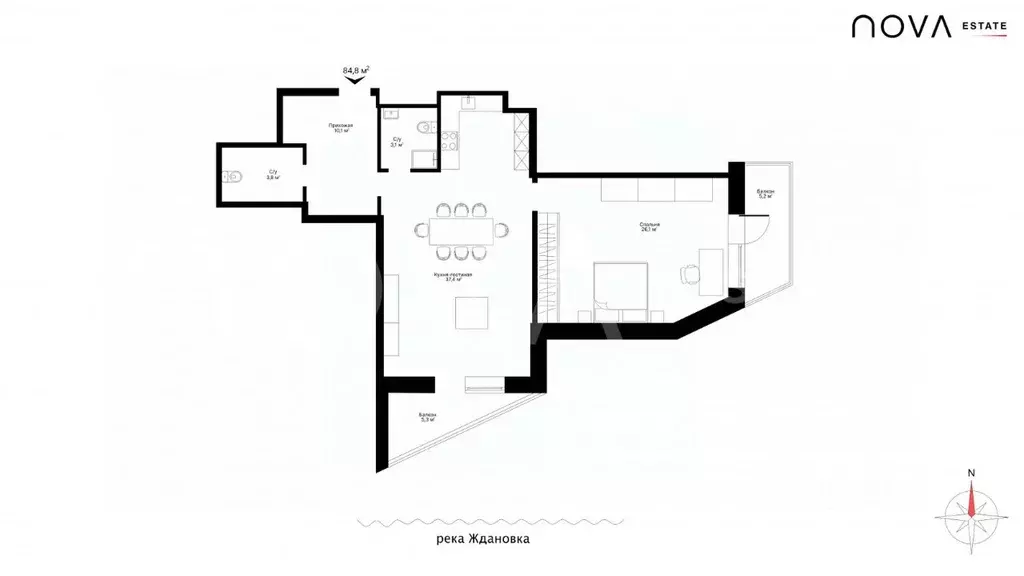 1-к кв. Санкт-Петербург Ждановская ул., 45 (84.8 м) - Фото 2