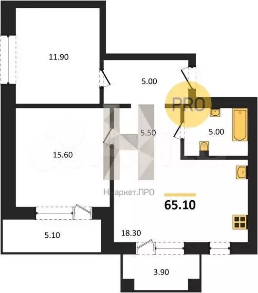 2-к. квартира, 65,1 м, 1/4 эт. - Фото 1
