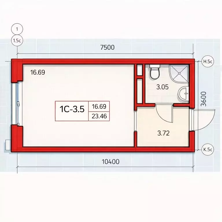 Квартира-студия: Санкт-Петербург, Октябрьская набережная, 40 (23.3 м) - Фото 1