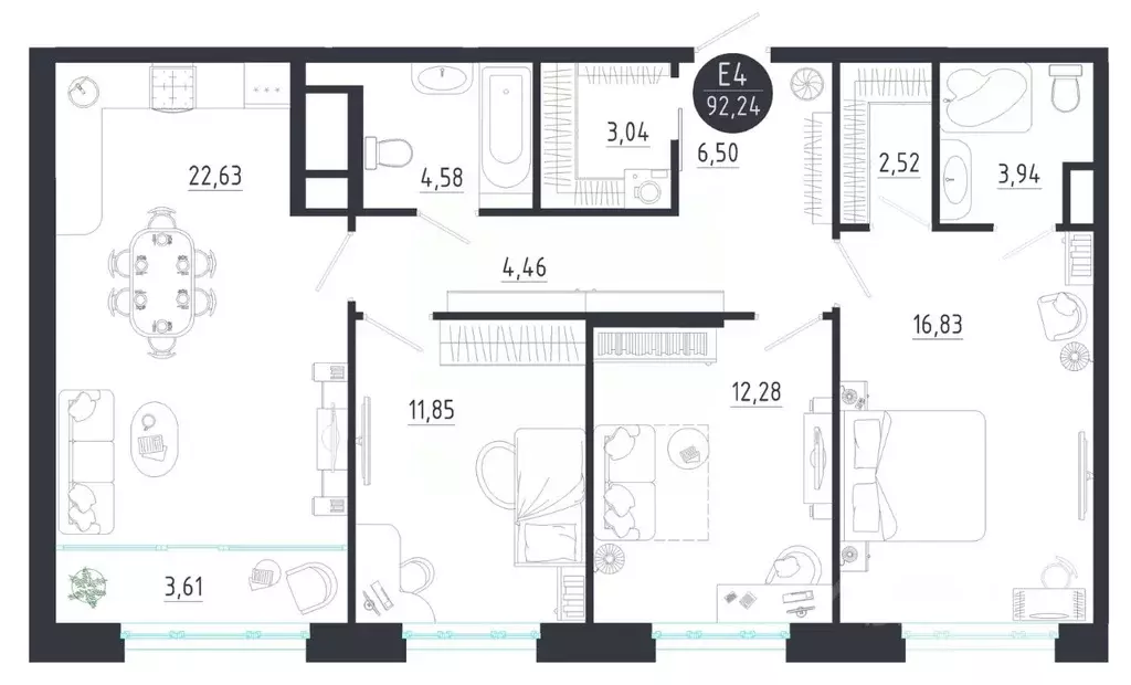 3-к кв. Тульская область, Тула  (92.24 м) - Фото 1