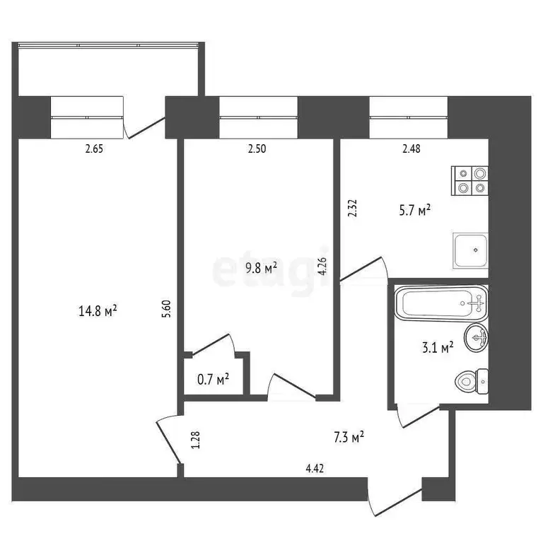 Квартира, 2 комнаты, 45 м - Фото 0