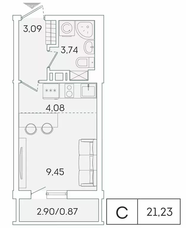 Квартира-студия: Мурино, Екатерининская улица, 11 (20.3 м) - Фото 1