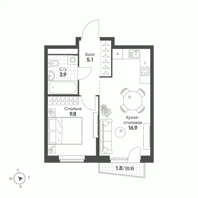 1-к кв. Свердловская область, Екатеринбург Солнечный жилрайон,  (36.2 ... - Фото 1