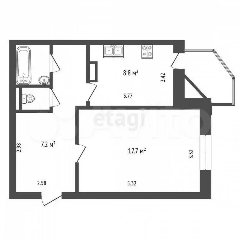 1-к. квартира, 41 м, 9/10 эт. - Фото 0