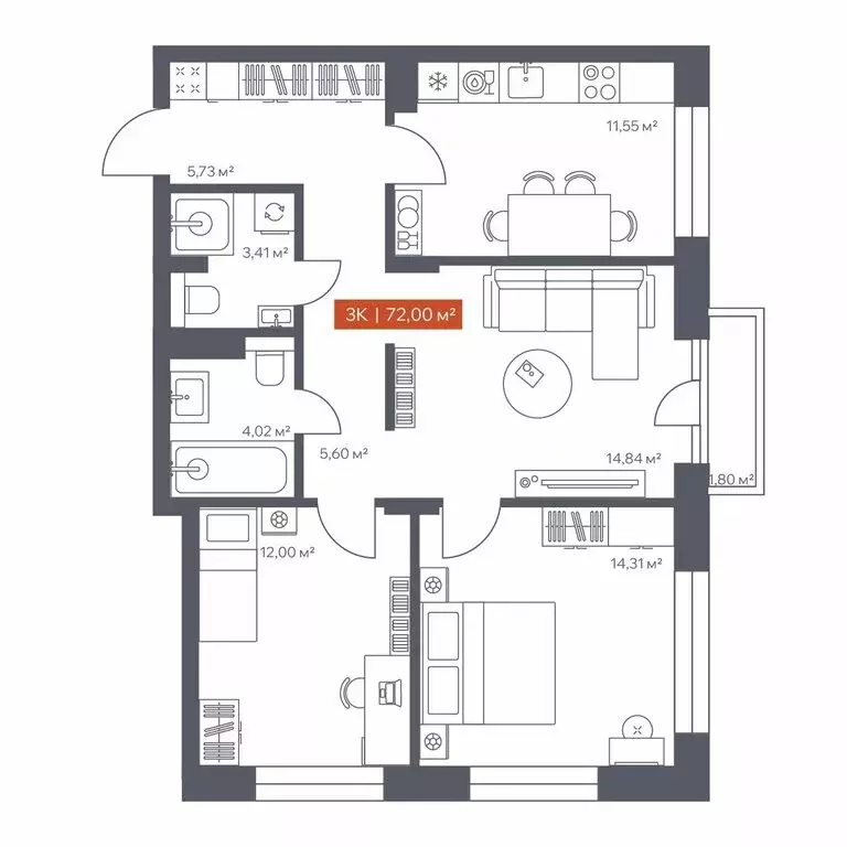 3-комнатная квартира: Томск, Красноармейская улица, 144 (72 м) - Фото 1