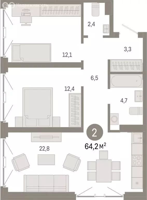 2-комнатная квартира: Екатеринбург, Мраморская улица, 15 (64.21 м) - Фото 2