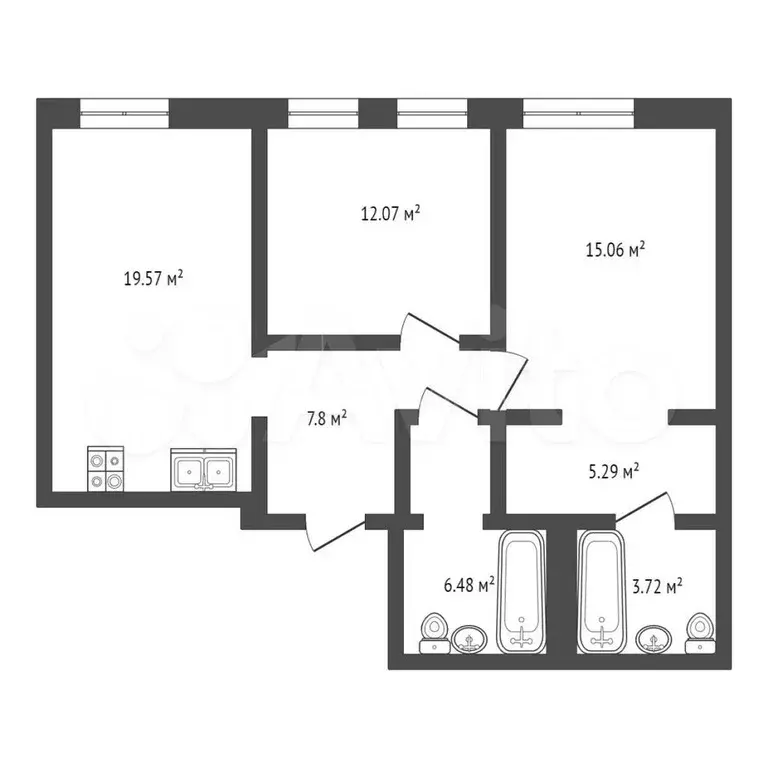 2-к. квартира, 70 м, 7/19 эт. - Фото 0
