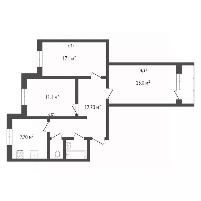 3-к кв. Ямало-Ненецкий АО, Новый Уренгой Советский мкр, 2/3 (63.7 м) - Фото 2