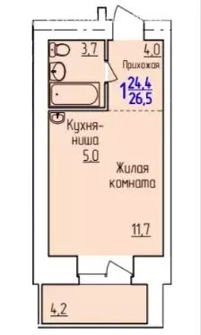Квартира-студия: Благовещенск, Новая улица, 5 (26.5 м) - Фото 1