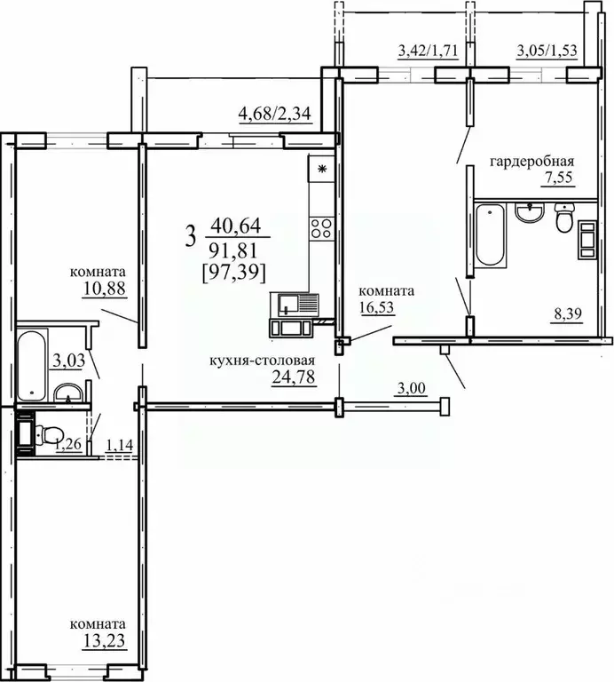 3-к кв. Челябинская область, Челябинск ул. Маршала Чуйкова, 30 (91.81 ... - Фото 0