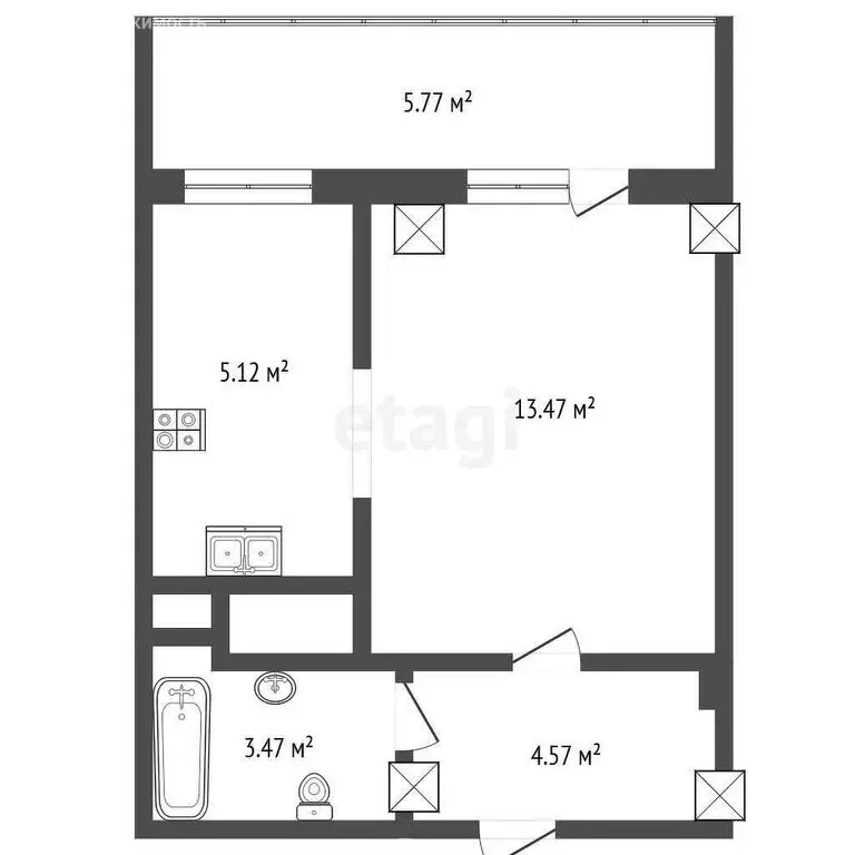 Квартира-студия: Омск, улица Б.Г. Шаронова, 29 (28 м) - Фото 1