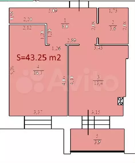 1-к. квартира, 43,3м, 8/9эт. - Фото 1