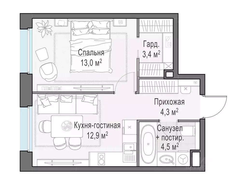 1-к кв. Московская область, Мытищи Белый Grad жилой комплекс (37.9 м) - Фото 1