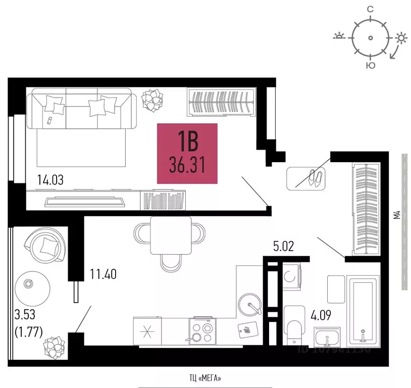 1-к кв. Ростовская область, Аксай  (36.31 м) - Фото 1