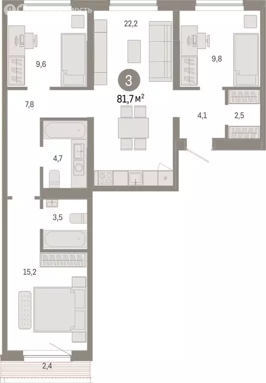 3-комнатная квартира: Новосибирск, Большевистская улица, с49 (81.73 м) - Фото 0