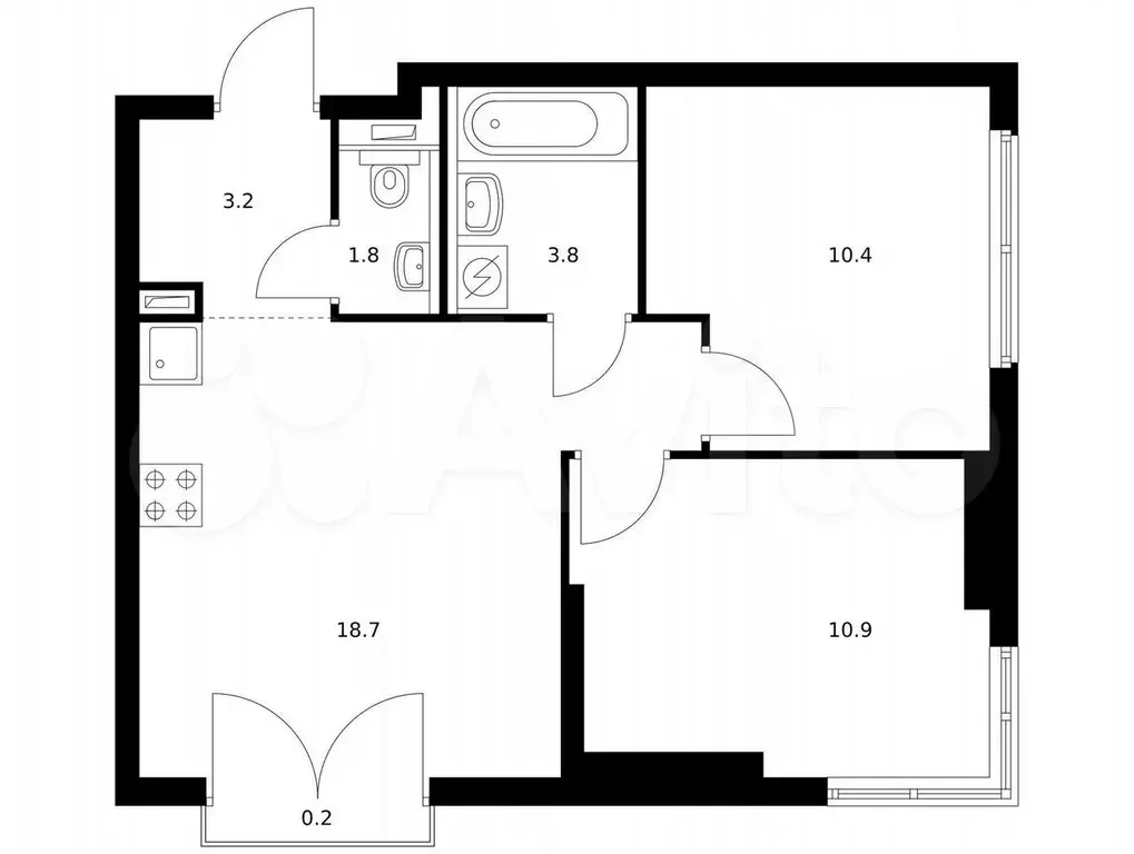 2-к. квартира, 49 м, 3/24 эт. - Фото 0