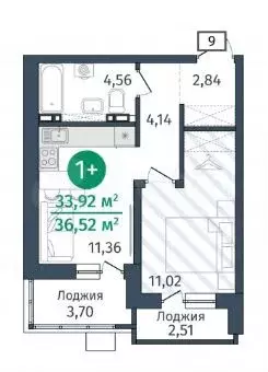 1-к. квартира, 36 м, 6/14 эт. - Фото 1