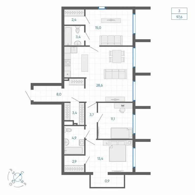 3-комнатная квартира: Екатеринбург, улица Вильгельма де Геннина, 59 ... - Фото 2